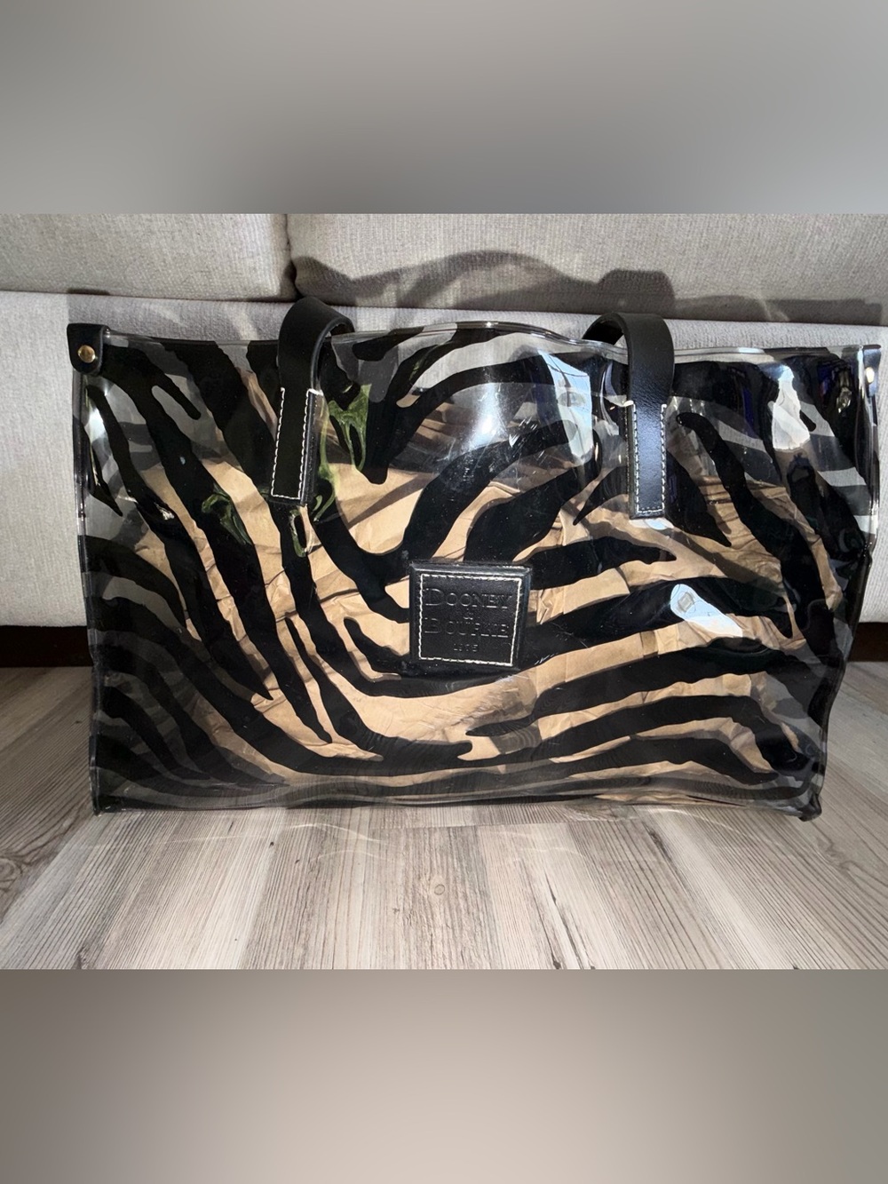 Dooney & Bourke Transparent Tote Bag Zebra Print Clear Black Leather Straps - Picture 2 of 13
